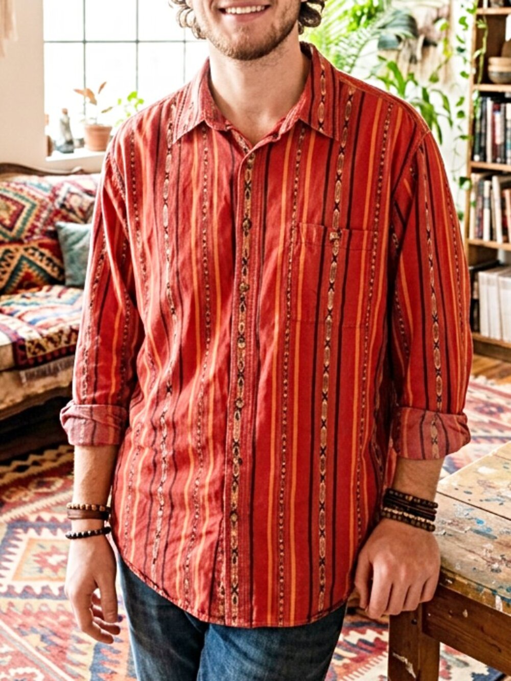 Territory Ahead‎ Shirt Men's XLT Aztec Southwest Bohemian Top Long Sleeve COTTON
